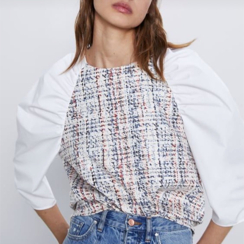Zara women’s combination ruched blouse tops